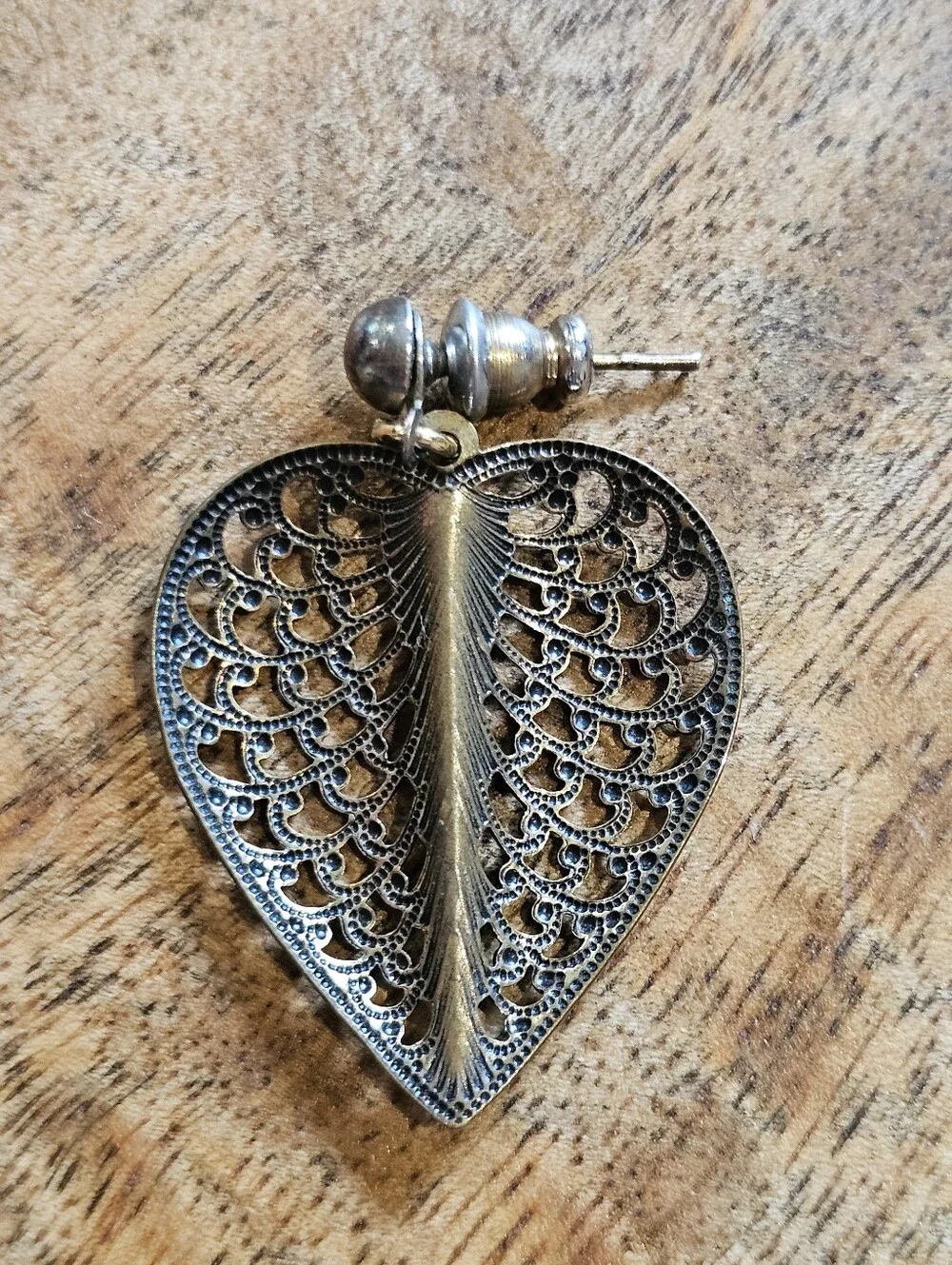 Antiqued Goldtone Filigree Heart Drop Earrings